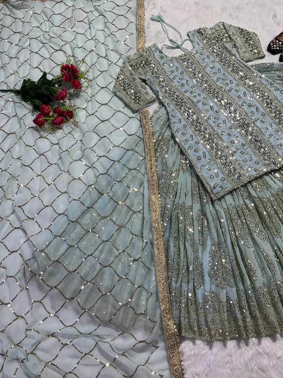 The Sovereign Lavender Shimmer Heritage Lehenga